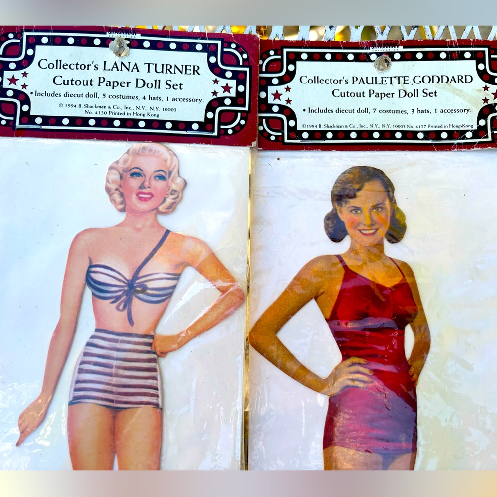 Vintage 1993 Movie Star Cutout Paper Doll Set/2 Lana Turner,Paulette Goddard